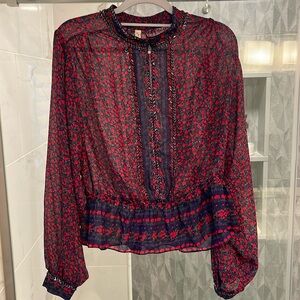 FREE PEOPLE Floral Beaded Long Sleeve Top